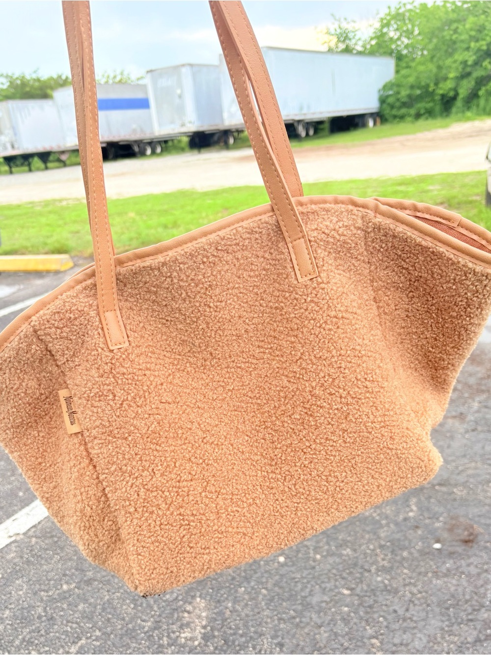 Neiman Marcus Tan Suede Tote Interior